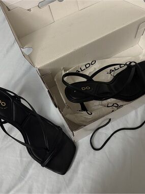 Aldo Black Strappy Square-Toe Heeled Sandals